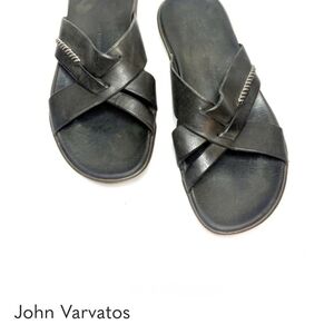 John Varvatos Oiled Black Leather Slide Sandals |8.5 "Altered" Sole Replacement.